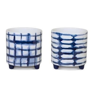 Pot (Set of 2) 4.25"D x 4.5"H Dolomite by Melrose in Blue/white