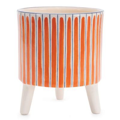 Footed Stripe Planter (Set of 2) by Melrose in Orange/blue