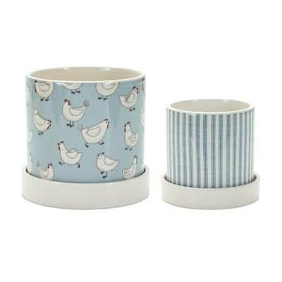 Container (Set of 2) 4.5"D x 4.25"H, 5.25"D x 5.25"H Dolomite by Melrose in Blue/white
