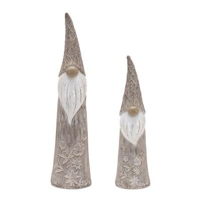 Floral and Leaf Carved Gnome (Set of 2) by Melrose in Beige/white