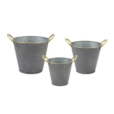 Pail (Set of 3) 9.5"D x 8.25"H, 11.5"D x 9.5"H, 13"D x 10.75"H Metal by Melrose in Grey