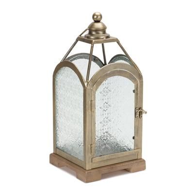 Lantern 16"H Iron/Wood/Glass by Melrose in Pewter