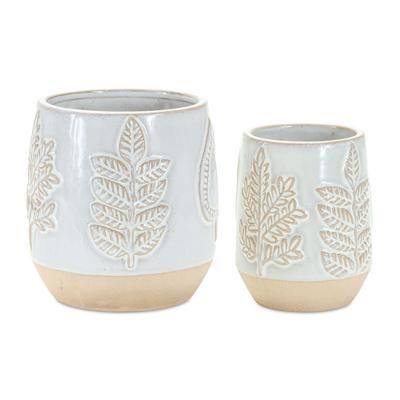 Container (Set of 2) 4.75"D x 4.25"H, 5.5"D x 5"H Porcelain by Melrose in Beige/grey