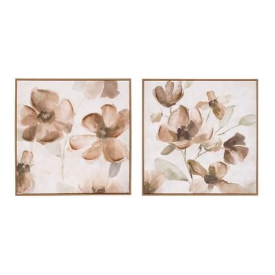 Wood Floral Block Plaque (Set of 2) by Melrose in White Brown