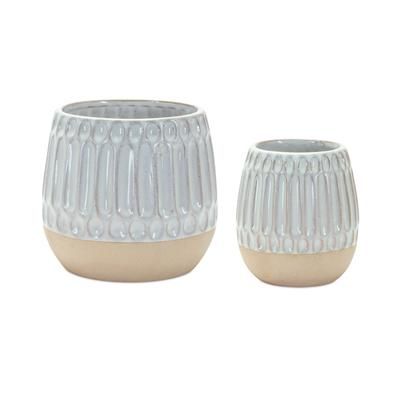Ribbed Porcelain Vase with Two Tone Design (Set of 2) by Melrose in Beige/brown