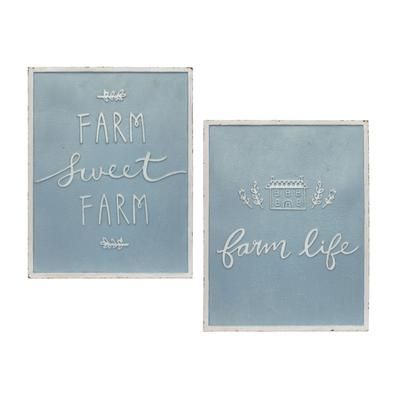 Farm Sign (Set of 2) 14"L x 18"H Metal by Melrose in Blue/white