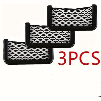 TEMU 3pcs Car Seat Side Storage Mesh Bags With Double-sided Elastic Rope - Durable Plastic, Fits Most Vehicles