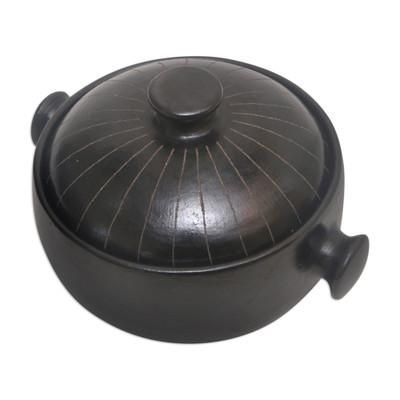 Dark Delight,'Black Ceramic Lidded Bowl with Polished Finish'