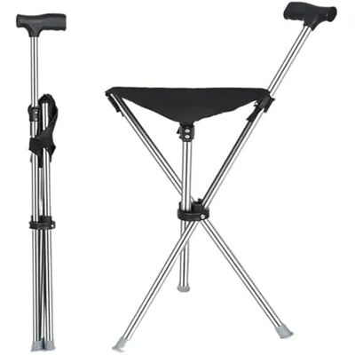 Cane with Seat - Portable Stool Chair, Supports Up to 100kg Chairs, Stainless Steel, Lightweight Up to 0.8kg Hiking Cane Chair
