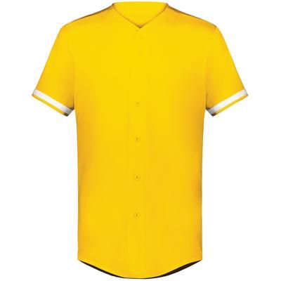 Augusta Sportswear 6909 Athletic Cutter+ Full Button Baseball Jersey T-Shirt in Gold/White size 2XL | Polyester/Spandex Blend