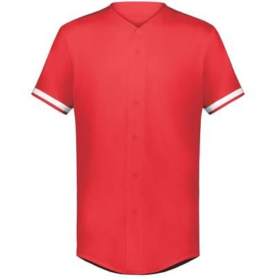 Augusta Sportswear 6910 Athletic Youth Cutter+ Full Button Baseball Jersey T-Shirt in Scarlet/White size Small | Polyester/Spandex Blend