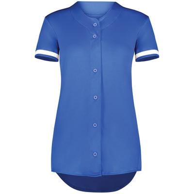 Augusta Sportswear AS6919 Athletic Women's Cutter+ Full Button Softball Jersey T-Shirt in Royal/White size Medium | Polyester/Spandex Blend 6919