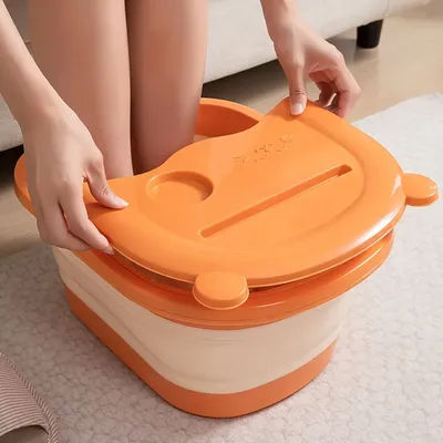 1 Collapsible Massage Foot Soak with Cell Phone Holder and Lid, Space Saving Spa Basin, Underbed，Bathroom Corner Storage