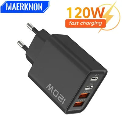 USB PD Charger 120W Type C Fast Charging Phone Charger Wall Adapter For iPhone Samsung Xiaomi Quick Charge EU/US/UK Plug Charger