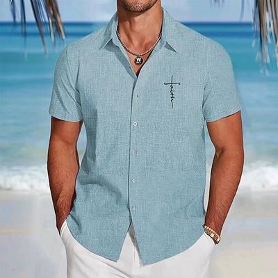 Per uomo Albero di Cocco Piante Tropicali Camicia di lino Camicia da Spiaggia Camicia hawaiana estiva Manica Corta Hawaiano Vacanza Ferie Abbigliamento mare Estate Primavera Colletto camicie con