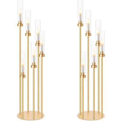 TEMU 2pcs, Floor Candle Holder With 6 42 Inches Tall Metal Candlestick Centerpiece For Tabletop Candelabra With Acrylic Shade Suitable For Valentine's Day Party Wedding Home Decor