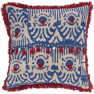 Burkville 20" Square Traditional Cotton Dark Blue/Light Gray/Red/Taupe/Navy Throw Pillow - Boutique Rugs