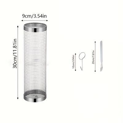 TEMU 3pcs Deluxe Rolling Grilling Basket - Large Stainless Steel Wire Mesh Cylinder Grill, Portable Outdoor Camping Bbq Net Tube - Perfect Cookware Barbecue Tool Accessories For Picnic And Outdoor