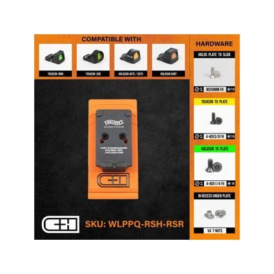 C&H Precision Weapons Walther PPQ Q4 Q5 Adapter Plate Trijicon RMR/SRO Holosun 407C 507C508C 508T w/ Integrated Rear Sight Black WLPPQ-RSH-RSR