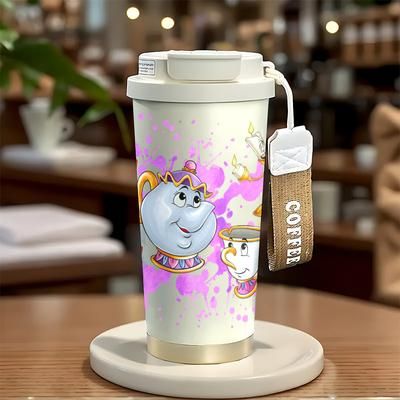 TEMU Beauty And The 18oz Stainless Steel Travel Mug With Lid - Insulated, Design, Ideal For Beverages, Camping, Hiking, And Driving, Travel Drinkware|vibrant Pattern| Lid