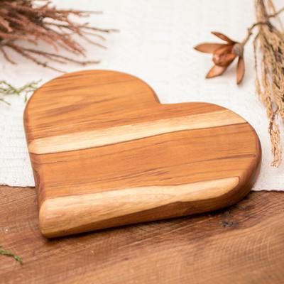 'Heart-Shaped Teak Wood Cheese Board Hand-Carved in Guatemala'