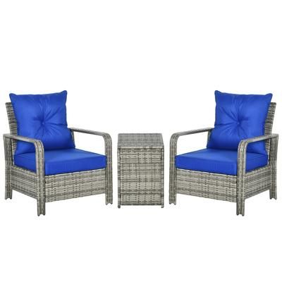 TEMU 3 Pcs Pe Rattan Wicker Garden Furniture Set Weave Sofa Storage Table And Chairs Set Blue