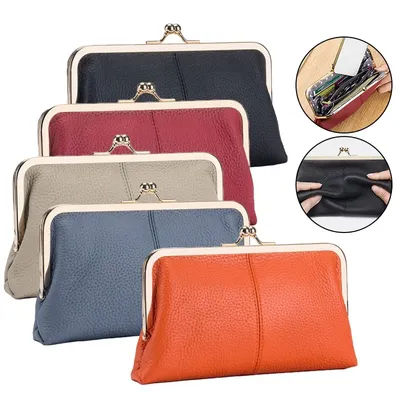 New Genuine Leather Long Clutch Wallet Clip Bags Vintage Coin Purse Card Holder Key Lipstick Storage Phone Pouch Case For Women