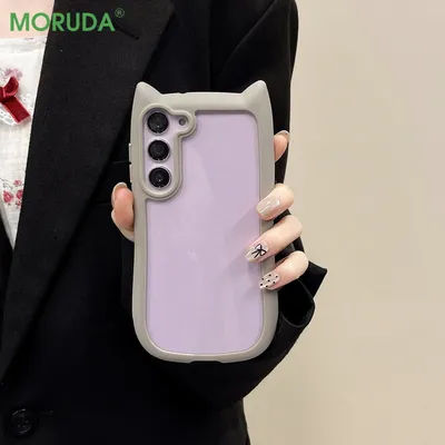 S25plus Cute 3D Cat Transparent Case For Samsung Galaxy S25 Ultra S23 S24 Plus S25 Cartoon Ear Bumper Shockproof Hard Back Cover