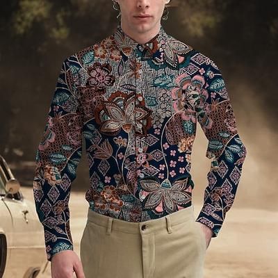 Retrò Vintage Anni '70 Camicia Camicia Aloha Hippie Paisley Costume Per uomo Mascherata Feste Abbigliamento quotidiano Parata dell'Orgoglio Adulti Camicia