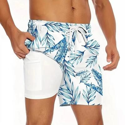 Per uomo Foglia di palma Piante Tropicali Pantaloncini foderati Pantaloncini da bagno 2 in 1 Costumi da bagno Misura del girovita medio Hawaiano Vacanza Abbigliamento mare Tasche Laterali Con Fodera