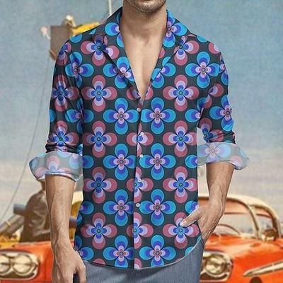 Retrò Vintage Anni '70 Camicia Camicia Aloha Hippie Floreale Costume Per uomo Mascherata Feste Abbigliamento quotidiano Parata dell'Orgoglio Adulti Camicia