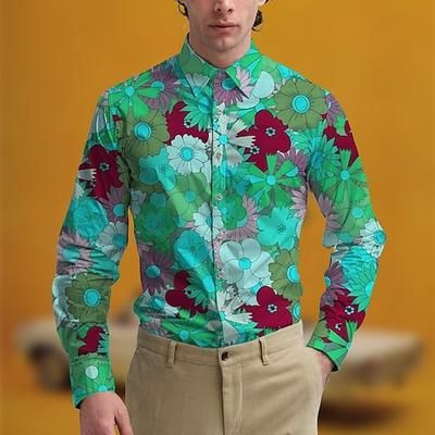 Retrò Vintage Anni '70 Camicia Camicia Aloha Hippie Floreale Costume Per uomo Mascherata Feste Abbigliamento quotidiano Parata dell'Orgoglio Adulti Camicia