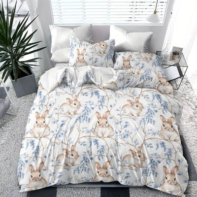 TEMU 3pcs Quilt Cover Set, Cute Rabbit And Bedding Set, Breathable And Comfortable Quilt Cover, Suitable For Bedroom, 1 Quilt Cover + 2 Pillowcases, Does Not Pillow Core And Quilt Core