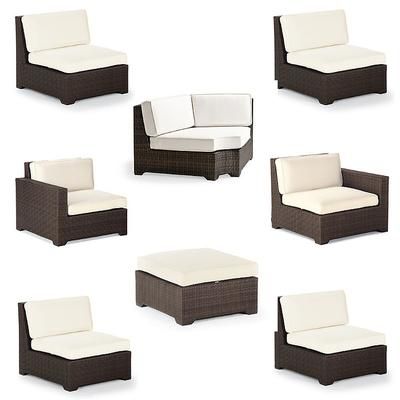 Palermo 8-pc. Curved Modular Set in Bronze Wicker - Quick Dry, Resort Stripe Black - Frontgate