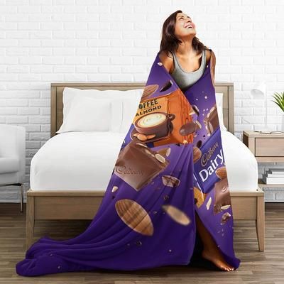 TEMU Soft Flannel Blanket Cadbury Bar Themed Prints, A Warm And Room, Office, Or As A Decorative Throw For Your Sofa. Ideal For All And As A Gift Blanket - A Great Home Decor Accessory.