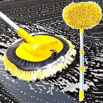 TEMU 3-section Car Wash Mop Head With Microfiber Telescopic Cleaning Brush For Washing