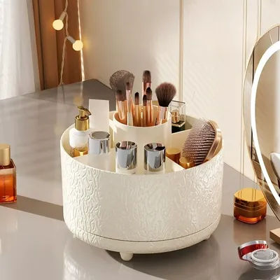360° Rotating Makeup Tool Storage Box Desktop Organizer Cosmetic Brushes Holder Lipstick Eyebrow Pencil Holder Jewelry Container