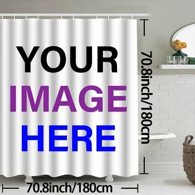 TEMU Custom Photo Personalized Shower Curtain With Your Own Design - Machine Washable Polyester Fabric, Includes Hooks, Ideal For Home & Bathroom Decor, Curtains For Bathroom