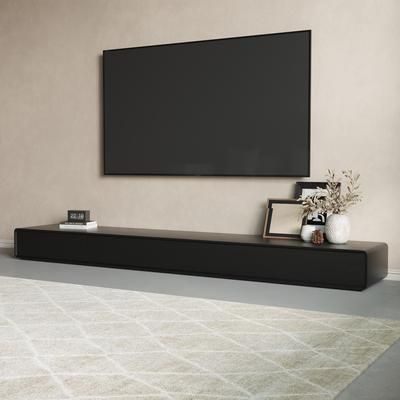 95" Modern Wood Black TV Stand, Rectangular Media Console with Storage, on the Ground TV Console, Fully-Assembled, Perfect for 85-inch TVs