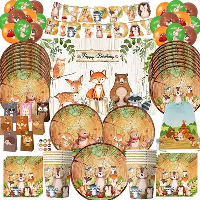 Bois Animal Jungle forêt bricolage fête décoration assiette tasse nappe fête d'anniversaire bébé