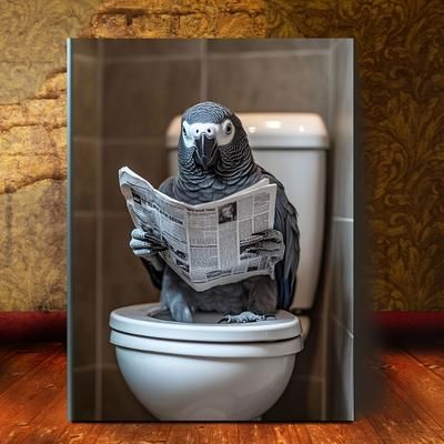 TEMU Room Decor 1pc Parrot Reading Newspaper Canvas Print, 11.8x15.7 Inches, Humorous Wall Art For Living Room, Bathroom, Bedroom, Kitchen Decor