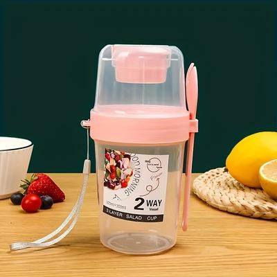 TEMU 2-way Salad Cup With Fork And Lid - Portable Fruit And Yogurt Container - Ideal For School And Office