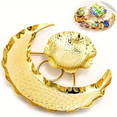 TEMU Serving Tray Dessert Pastry Moon Shaped Dessert Plate Ramadan Decor