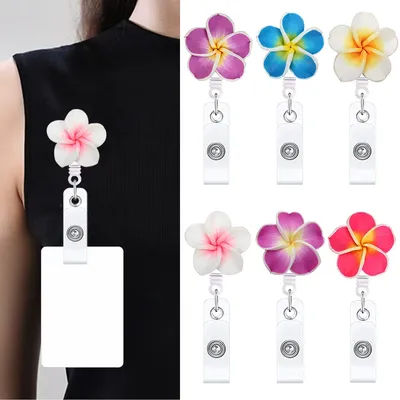 Handmade Flower Shape Badge Reel Card Holder Retractable ID Card Badge Clip Office Employee Nurse Supplies Name Tag Badge Reels