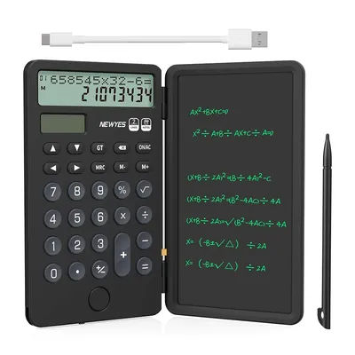 Portable Calculator with Notepad 2-Line 12-Digits Large Display Rechargeable Solar Power Desk