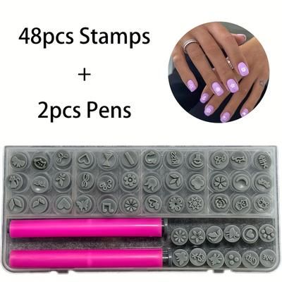 TEMU Nail Art Set: Includes 18/36/48 Stamps And 2 Pens