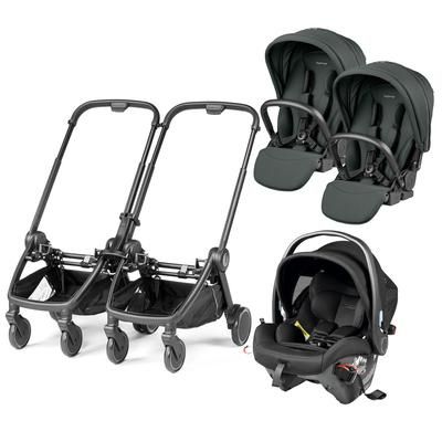 Peg Perego City Loop Double Stroller + Primo Viaggio Urban Mobility Travel System Bundle - Black / M