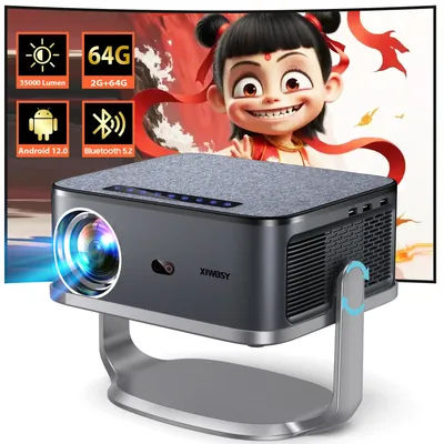 XIWBSY 64GB Android 12.0 Projector 4k 35000Lumens LED Projector Bluetooth 5.2 AutoFocus Projector 8K Video Home Theater Beamer