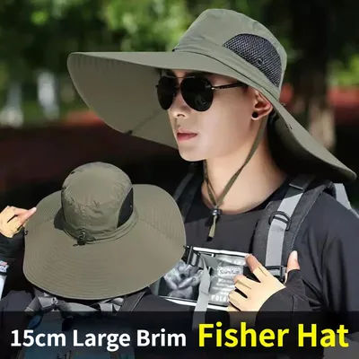 Chapeau de soleil en Polyester, grande casquette de 15cm, Protection UV, casquette en maille respirante, chapeau de pêcheur pliable, pêche en plein air, randonnée, plage
