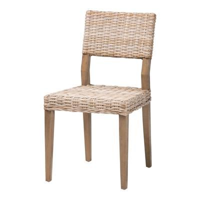 Barossa Bohemian Grey Kubu Rattan And Mahogany Wood Dining Chair by Bali & Pari in Grey Taupe